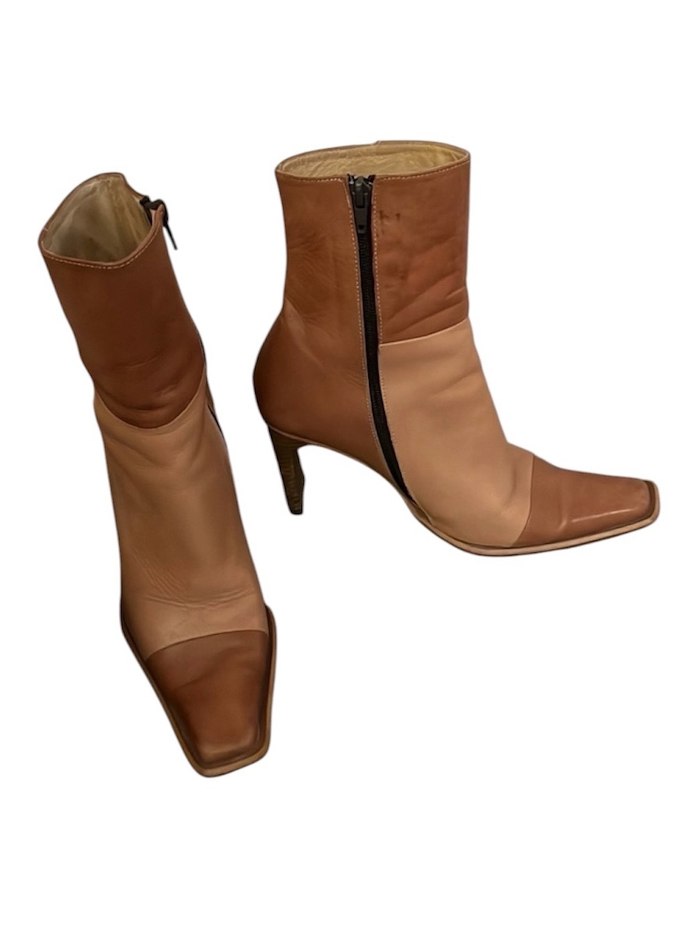 Navid O Nadia Womens Vintage Two Tone  Brown Tan Square Point Toe Ankle Boots 38